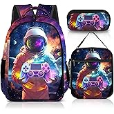 jvycjlu Game Backpack Set for Boys, Gaming Backpack 3 Pack, Boys Lunch Box, and Pencil Bag for Kids, 17"