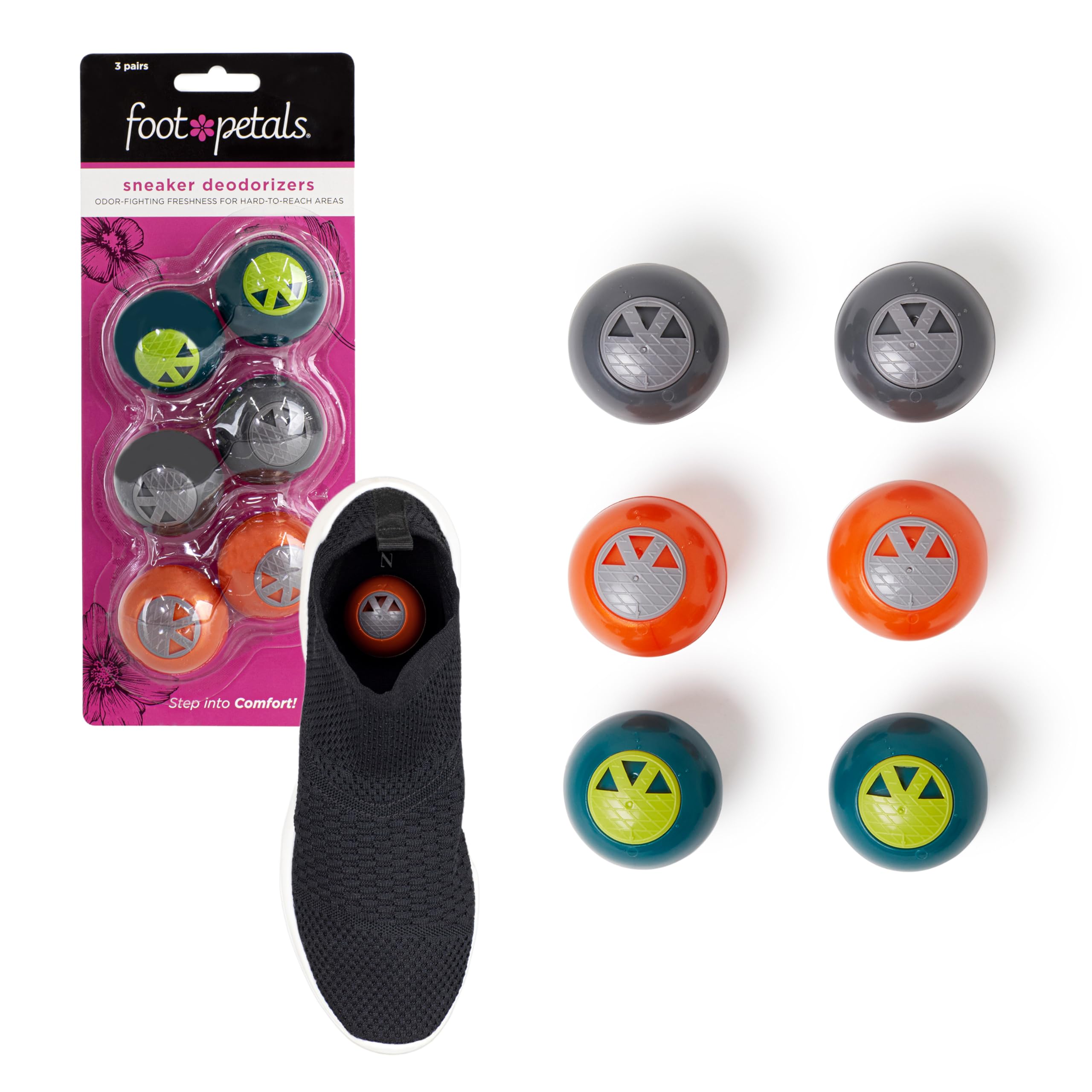 FOOT PETALS Women's Sneaker Deodorizers 3 Pr Shoe Freshener, Neutral, No Size M US