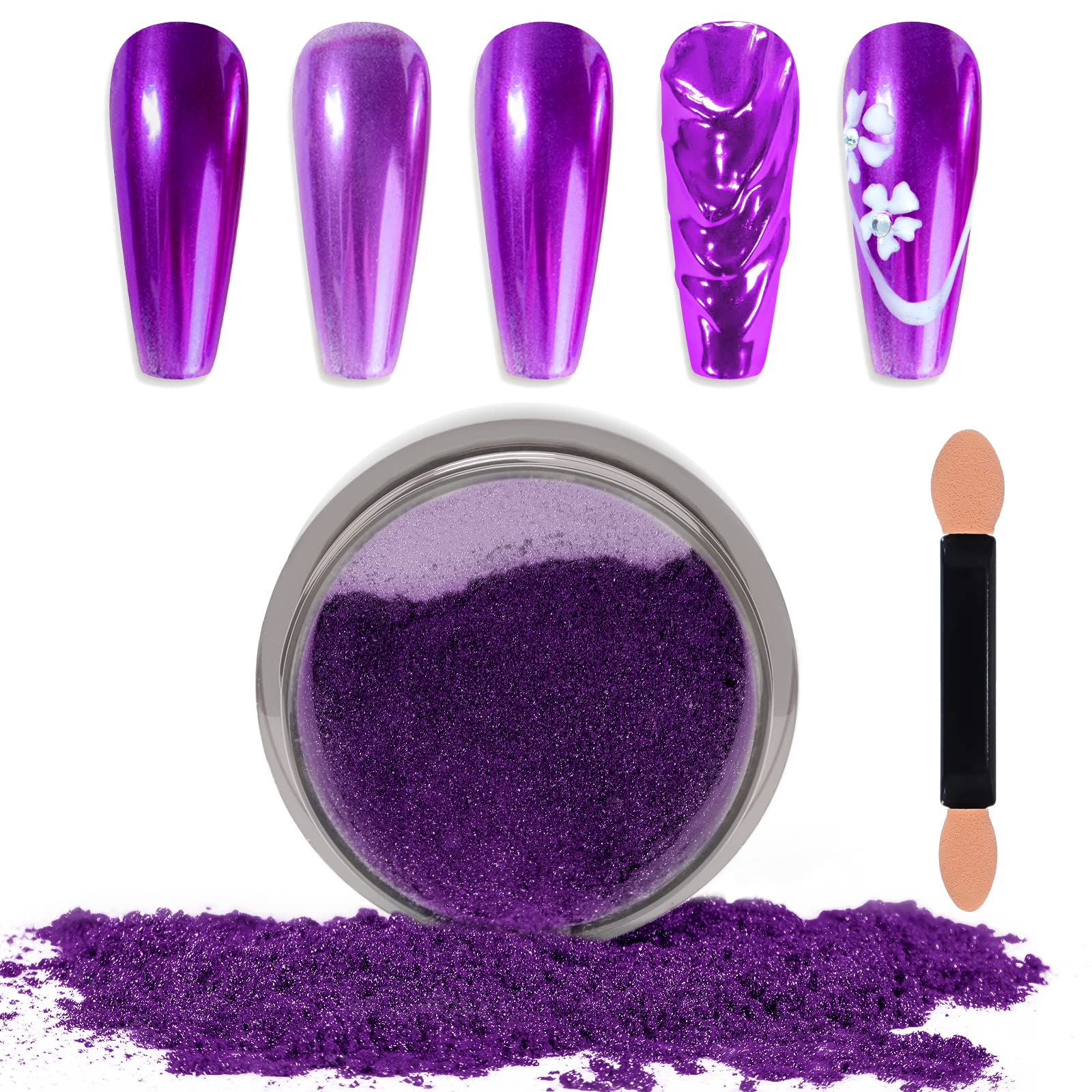 Photo 1 of Laza Chrome Nail Powder Mirror Effect Metallic Dust Holographic Glitter Glazed Manicure Decoration Reflective Pigment for DIY Gel Polish Nail Art, Resin Craft, Gifts - Purple