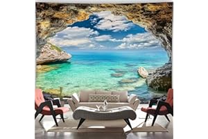 BSFHH Nature Tapestry Forest Tree Sea Cave Wall Hanging, Stream Through Rainforest Landscape Wall Art Tapestry for Bedroom Living room