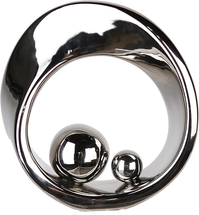Hermosa escultura SPIN plata de cerámica con 2 bolas de color plata