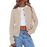 EXLURA Womens 2026 Knit Cardigan Sweaters Spring Fall Crewneck Open Front Button Jacket Fashion Outerwear Coats with Pockets