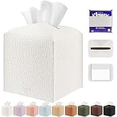 PARIERIS Tissue Box Cover Holder Square Tissue Cube Cover PU Leather Tissue Organizer with Bottom Belt for Bathroom, Tabletop