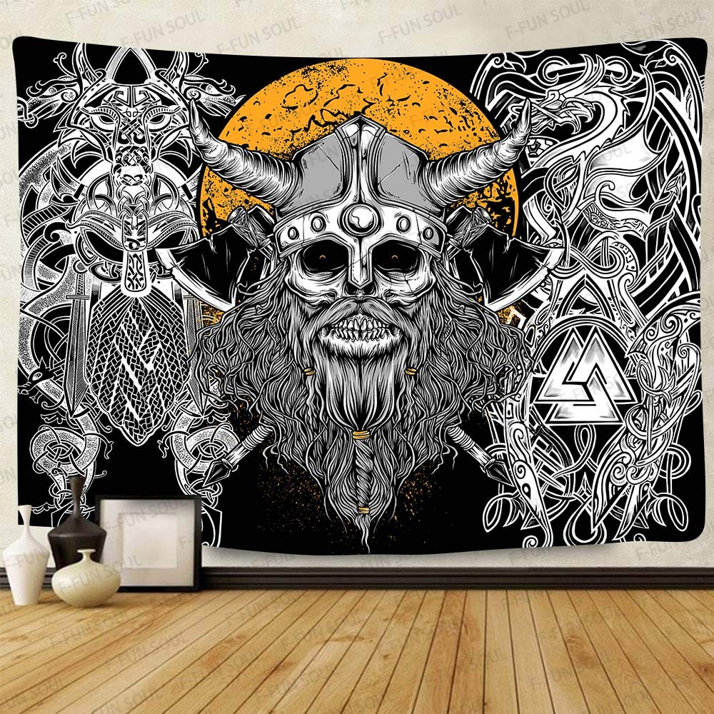 F-FUN SOUL Vikings Tapestries for Men Viking Wolf Tapestry 80x60inches Bokeh Runes Ancient Psychedelic Norse Mythology Tapestry Wall Hanging Tapestries for Living Room Bedroom Decor GTLSFS8
