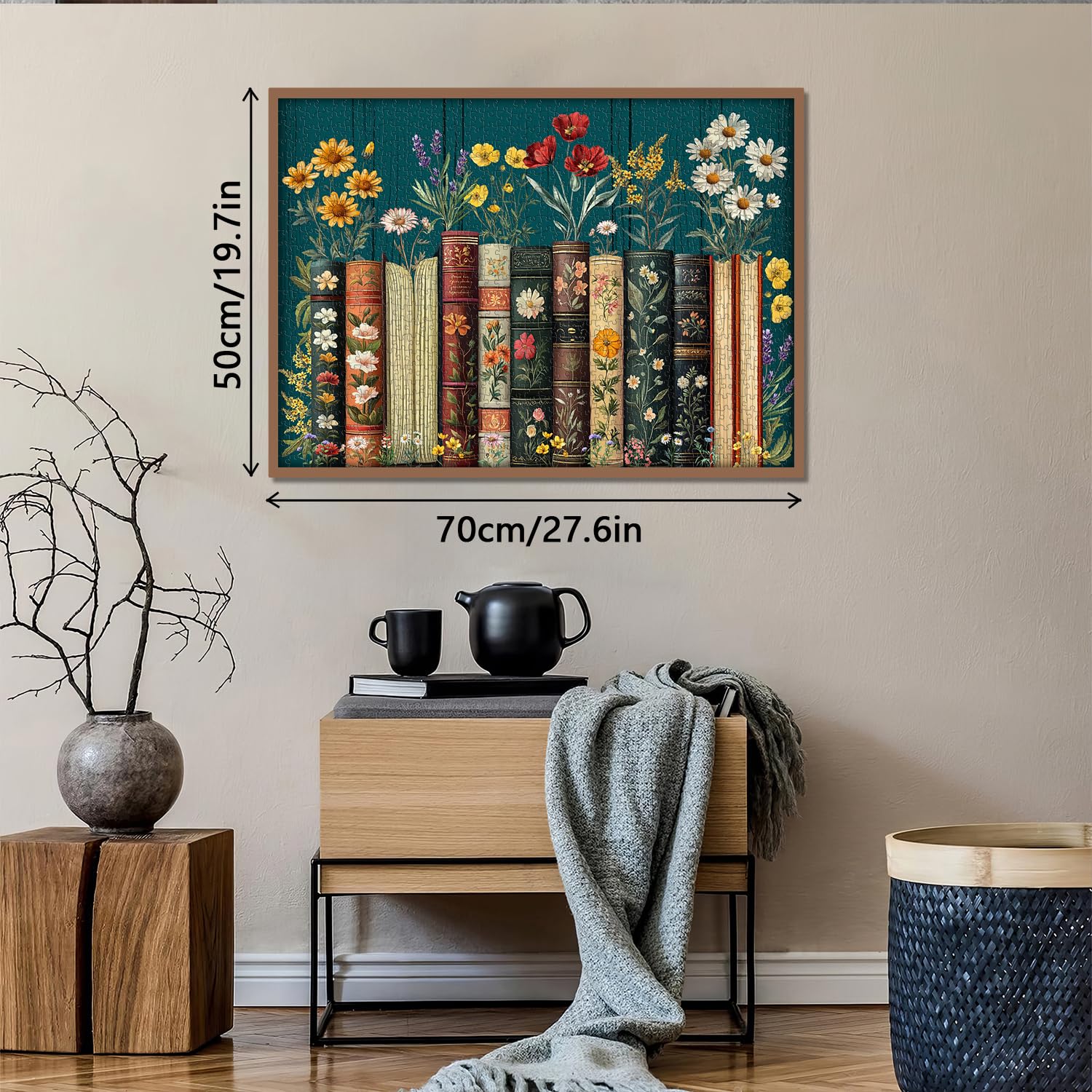 Vintage Wildflower Book Puzzles for Adults 1000 Pieces, Plant Floral Books Pages Jigsaw Puzzle, Retro Bookshelf Puzzles with Blossoming Wildflowers, Botanical Literary Theme Puzzle for Book Lovers