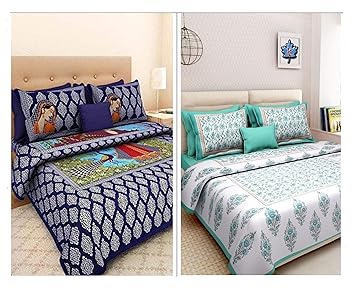 SonaFashionS Cotton Bed Sheet (MULTICOLOUR) -Combo Set of 2 Double Bedsheet with 4 Pillow Covers
