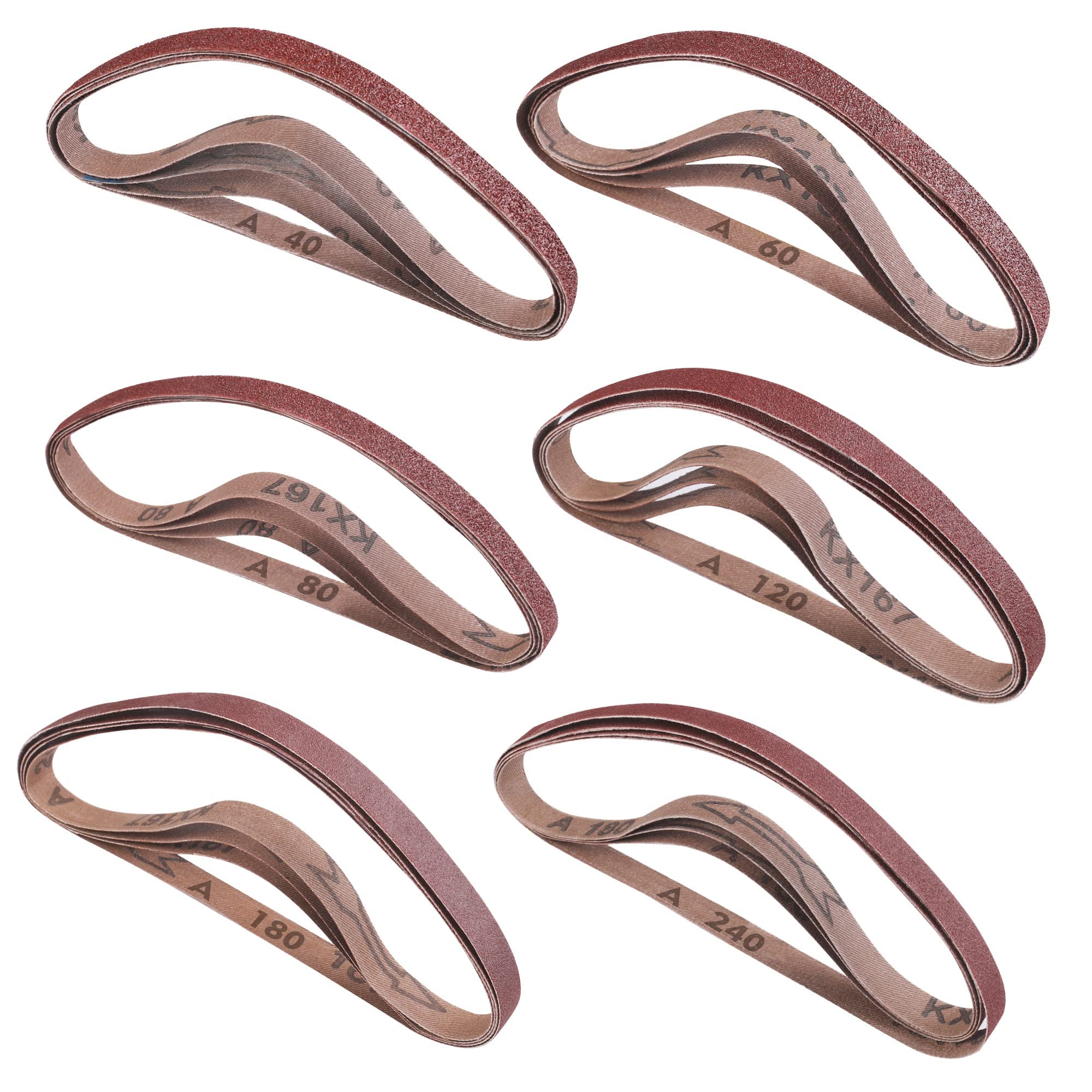 Photo 1 of WORKPRO 24 Pack 1/2 x 18 Inch Sanding Belts, Aluminum Oxide Abrasive Belts, 4 Each of 40/60/80/120/180/240 Grits, Belt Sander Tool for Woodworking, Metal Polishing, Red