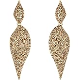 EVER FAITH 2 Leaf Round Full Crystal Art Deco Bridal Pierced Dangle Chandelier Earrings for Women