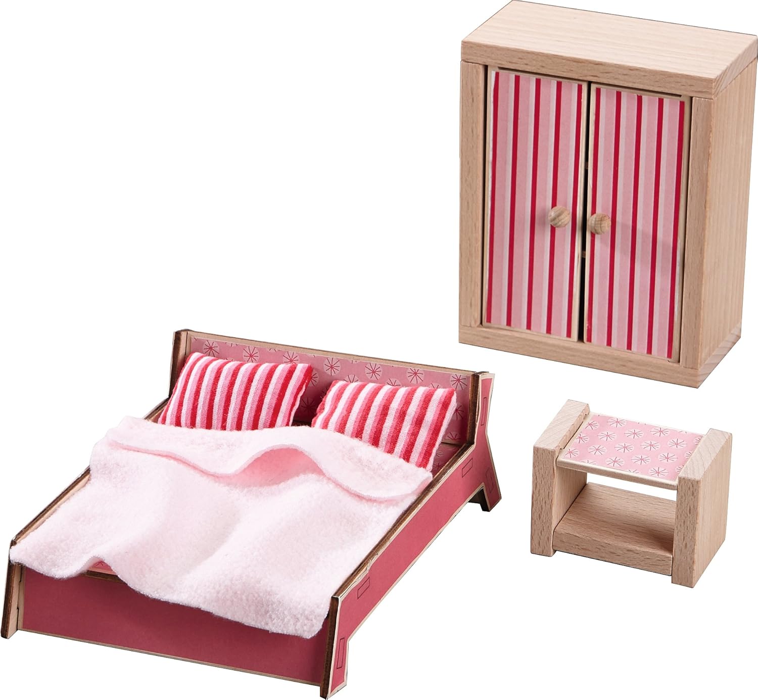 Haba Little Friends Master Bedroom 3 Piece Furniture Set With Parent S Bed Armoire And Nightstand