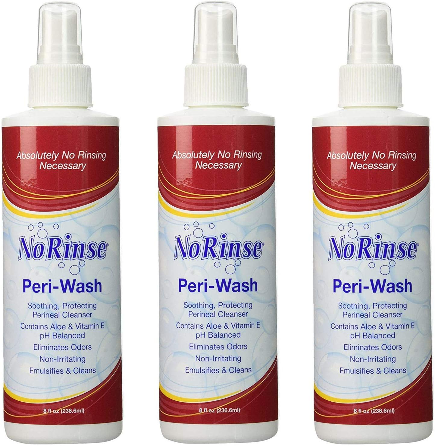 No-Rinse Peri-Wash, 8 fl oz - Soothing, Protecting Perineal Cleanser (Pack of 3)
