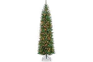 National Tree Company 6.5 ft Pre-Lit Kingswood Fir Slim Artificial Christmas Tree, 250 Multicolor Lights, 719 Tips, Includes Stand, Green