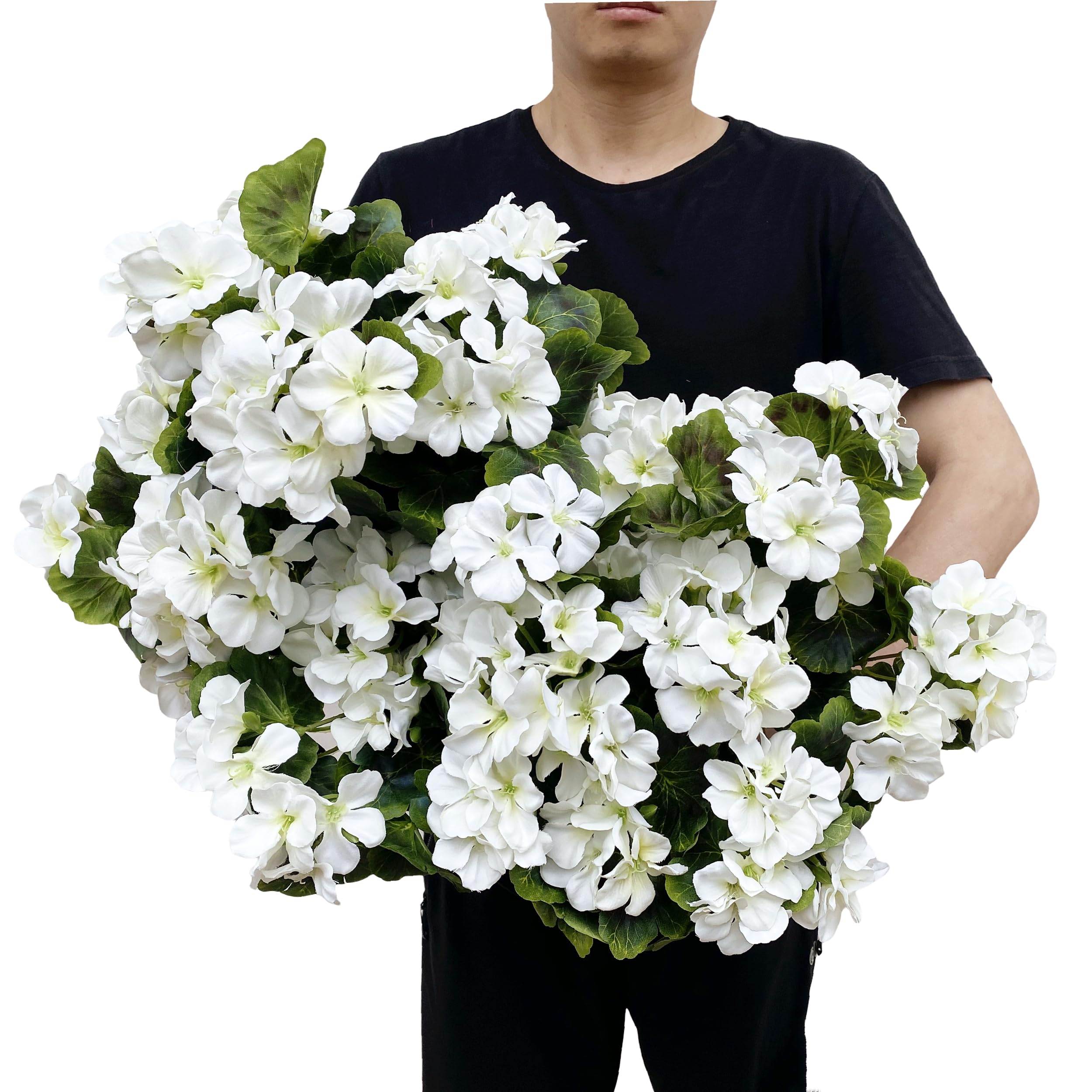 Photo 1 of *****MISSING PCS****Dophinena Pack of 4 - Artificial Geraniums Bundles Full Blooms Silk Flower Plants Geranium Bush Red Color for Home Garden Wedding Indoor Outdoor Decor (White - Pack of 4)