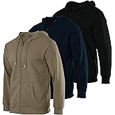 Real Essentials 3 Pack: Mens Fleece Long Sleeve Full Zip Hoodie - Athletic Sweatshirt Jacket (Available in Big & Tall)
