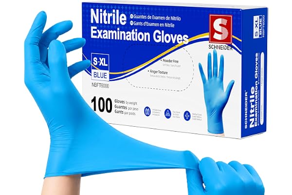 Schneider Medical Nitrile Exam Gloves, Powder-Free, Latex-Free, Disposable Gloves for Medical Use, Cleaning and Food Prep