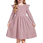Arshiner Toddler Girl Dress Baby Girls Knitted Ruffle Sleeve Pocket Dresses A-Line Flared Fall Winter Clothes for 2-8 Years