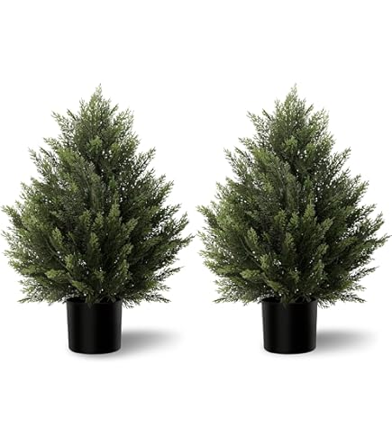 R's Ceder 2FT Artificial Topiary Tree – Realistic UV Resistant Faux Cedar Pine For Indoor & Outdoor Decor