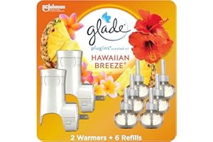 Glade PlugIns Air Freshener Oil Kit, Scented and Essential Oils for Home and Bathroom, Hawaiian Breeze, 2 Warmers + 6 Refills