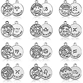 JIALEEY DIY Zodiac Charm Set, 96 Count 8 Sets Antique Tibetan Silver Round Zodiac Sign Charms Constellation Pendants for Necklace Bracelet Jewelry Making and Crafting