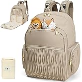 Miss Fong Diaper Bag Backpack - Quilted Travel Baby Bag with Changing Pad, 16 Pockets, Waterproof, Large Capacity - Mommy Backpack for Baby Shower Gifts (Khaki)