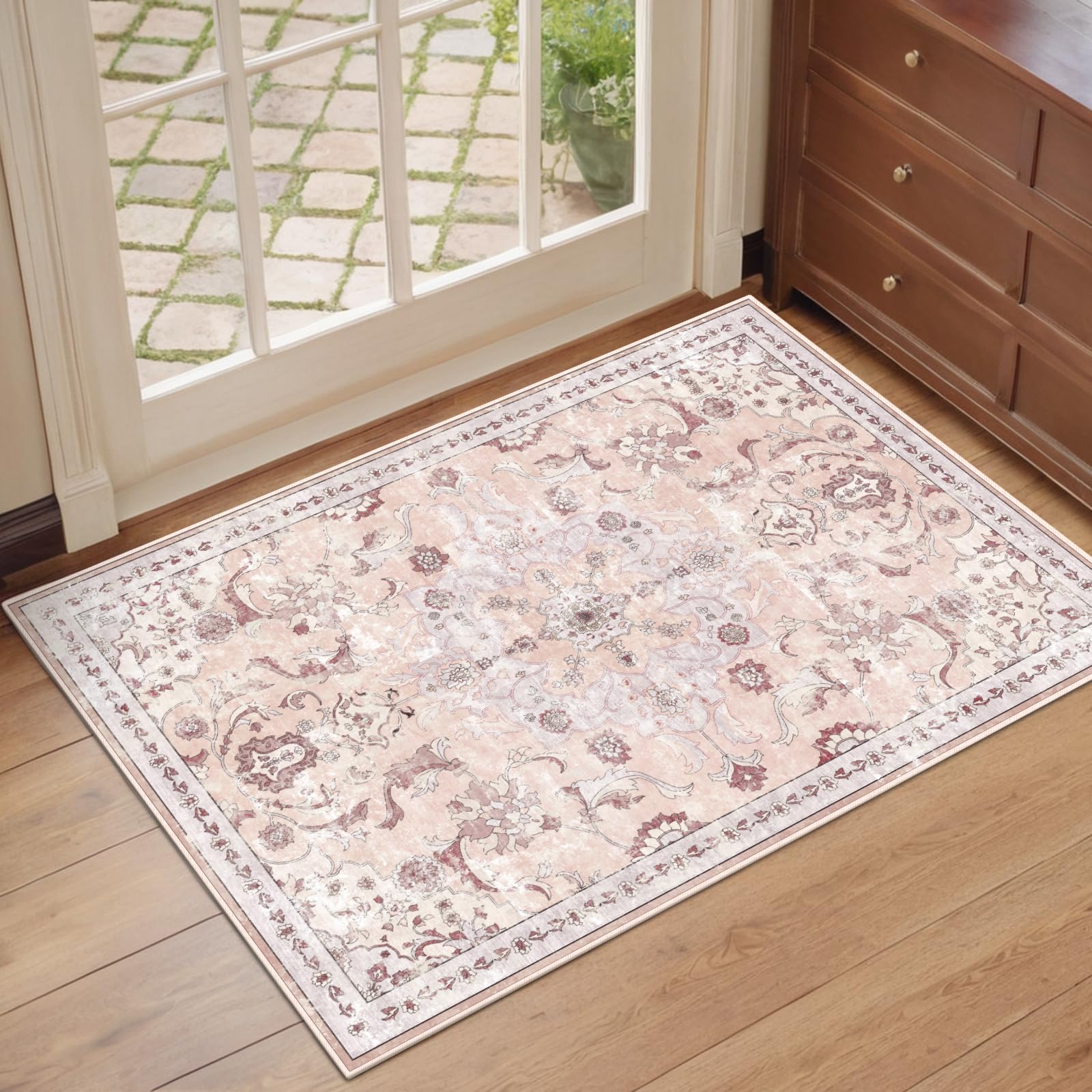 Roseek Door Mat 2x3 Washable Rug Non Slip, Small Boho Area Rug for Living Room, Kitchen Rugs Entry Mat Indoor, Low Pile Distressed Floral Rugs Carpet for Bedroom, Entryway, Hallways