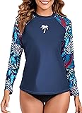 Halcurt Women's Long Sleeve Rash Guard Swim Top