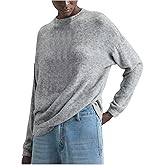 SHENHE Women's Oversized Crew Neck Long Sleeve Shirts Button Back Tee Casual Knitted Tops
