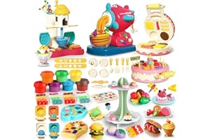 Kaelinda 77 Pcs 4 in 1 Playdough Sets for Kids Age 2-4-8, Dough Accessories Tools Kit, Ice Cream, Noodle Cake Hamburger Maker, Kitchen Playdough Toys Girls Boys, Gifts for 3 4 5 6 Year Old Girls Boys