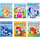 TPQKA Crafts for Kids Ages 4-8 Sticker Paint Books 6 Pack Number Sticker Books for Kids Girls Boys Easter Party Favor, Car Road Plane Travel Activity Books Christmas Gifts for Grandkids