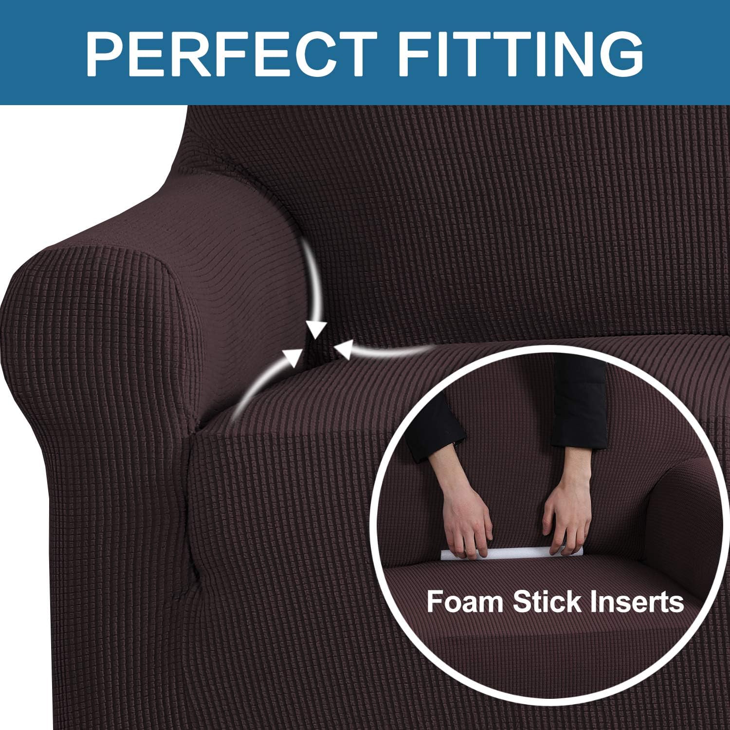 H.VERSAILTEX Stretch Sofa Covers Couch Cover Furniture Protector Feature High Spandex Textured Sofa Slipcover Small Checks Jacquard Lounge Cover for 3 Cushion Sofa (72"-96" Wide: Chocolate): Home & Kitchen