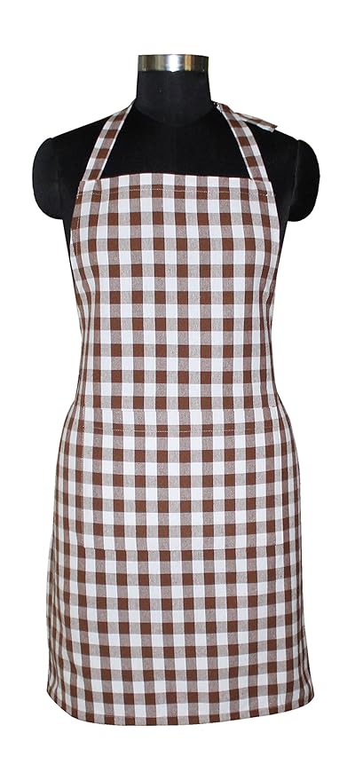Airwill, 100% Cotton Yarn-Dyed Designer Checked Weave Aprons, Sized 65cm in Width & 80cm in Length with 1 Center Pocket, Adjustable Buckle on Top and 2 Long Ties On Both 2 Sides. Pack of 1 Piece