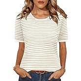 LUYAA Short Sleeve Sweater for Women Spring Summer Crochet Tops Crewneck Ribbed Casual Lightweight Pullover Sweaters