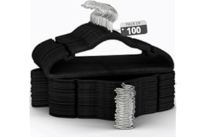 Our Modern Space 100 Pack Velvet Hanger for Shirt Pants Dresses Skirts Suits Jackets - Slim Space Saving Design - Standard Coat Hanger - Sturdy & Durable Design with Shoulder Grooves Hook - Black