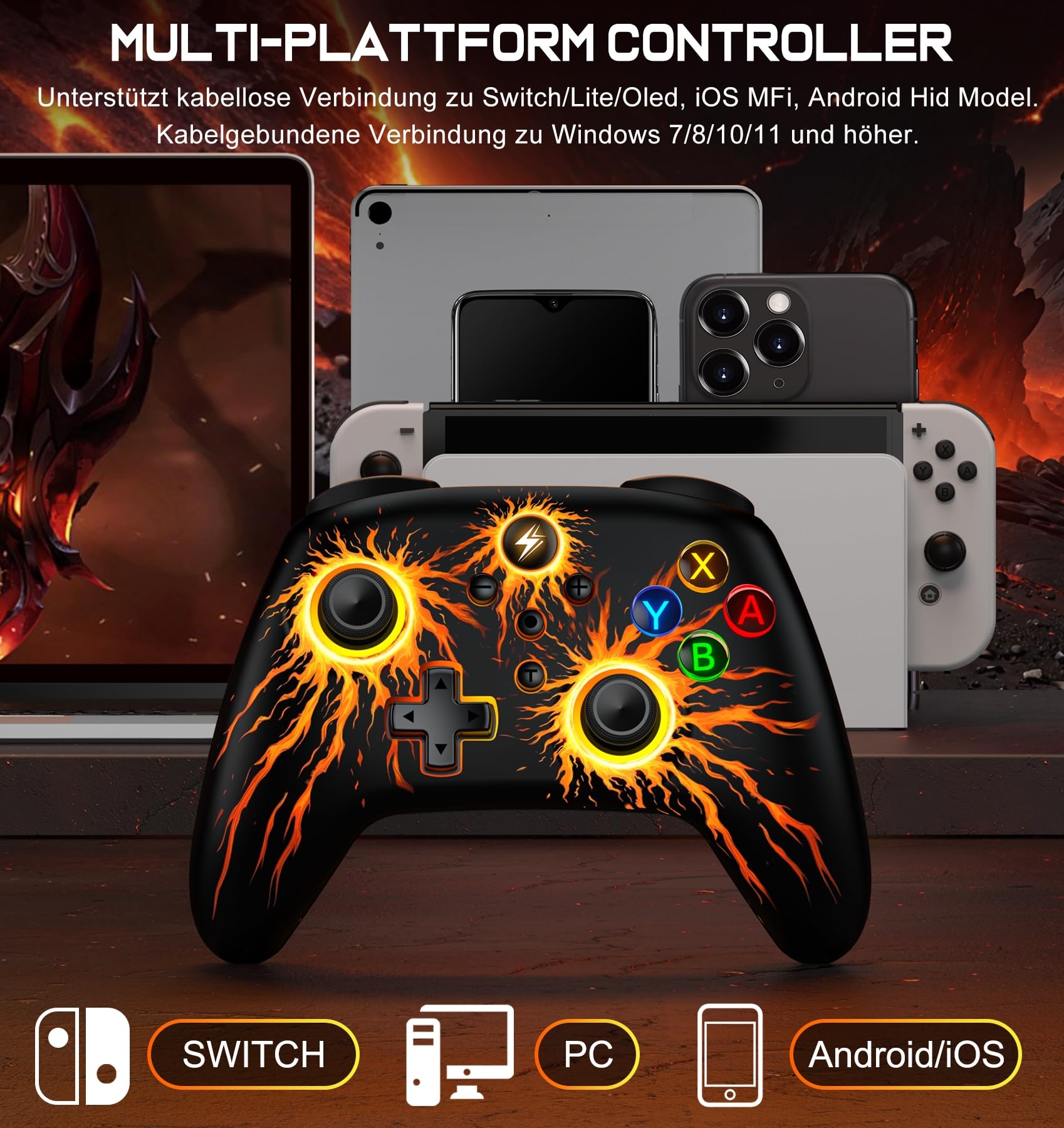 ALEEMTRY Switch Controller-Wireless Switch Pro Controller mit Cooles RGB Aussehen/Programmierbare/Turbo/Aufwachfunktion/1000mAh Akku für Switch/Lite/OLED, Kompatibel mit Android/IOS/PC-Spiele 4