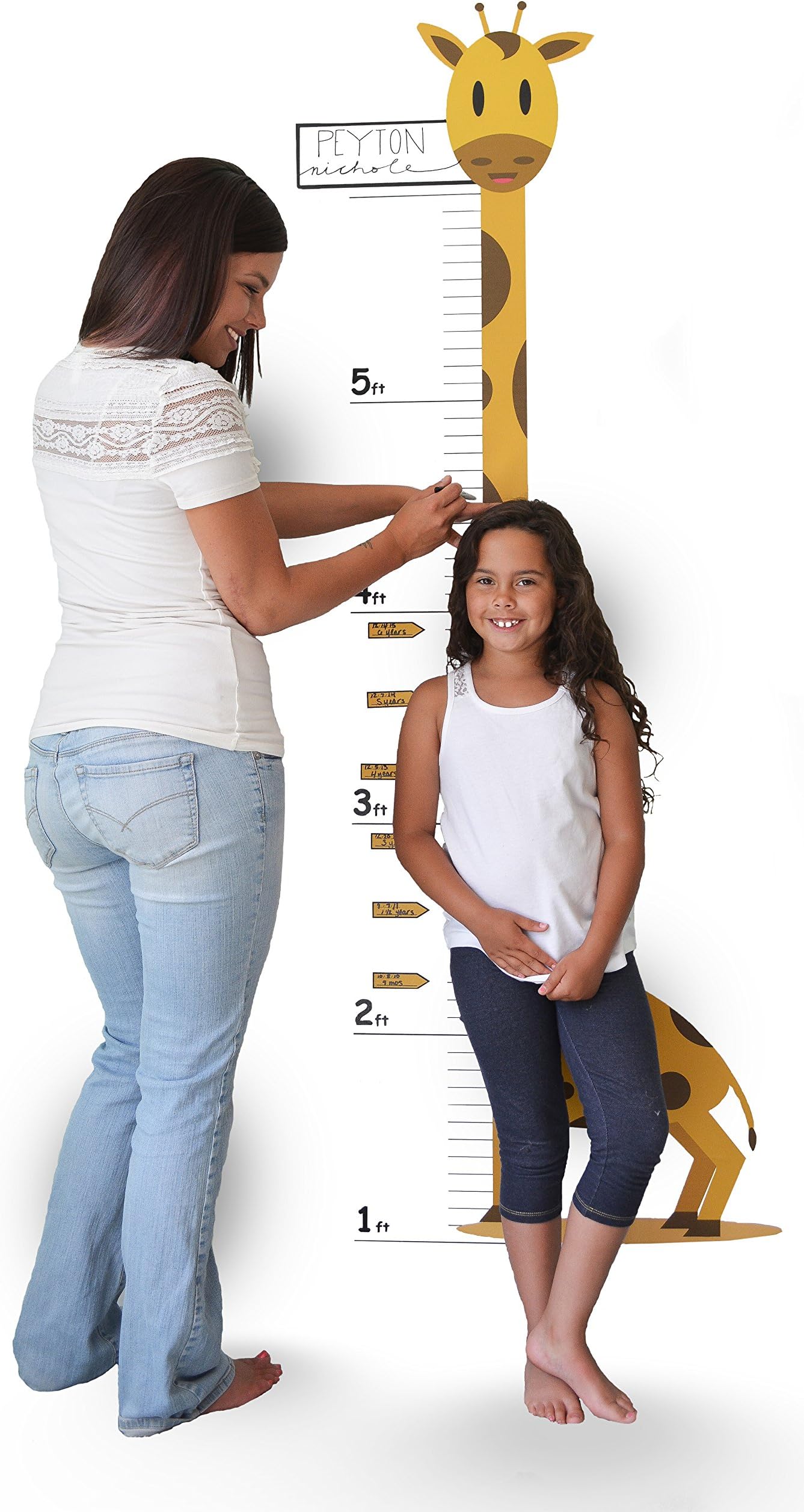 Oversize Calendar Kids Growth Chart Wall Decal - Childrens Growth Chart Giraffe With Age Tracking Labels