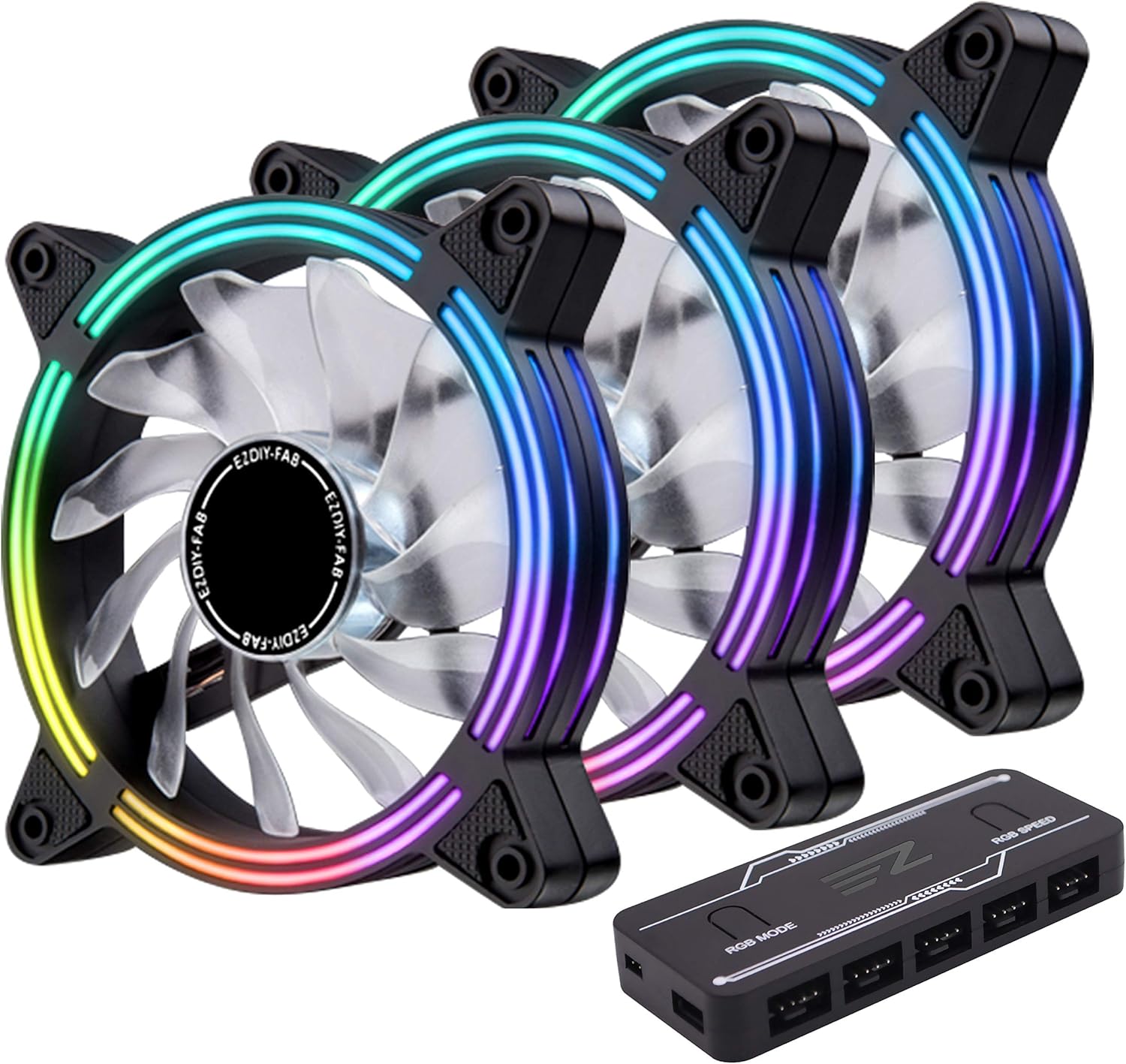 EZDIYFAB 3Pack 120mm Dual Frame RGB PWM Fans for PC Case,Addressable
