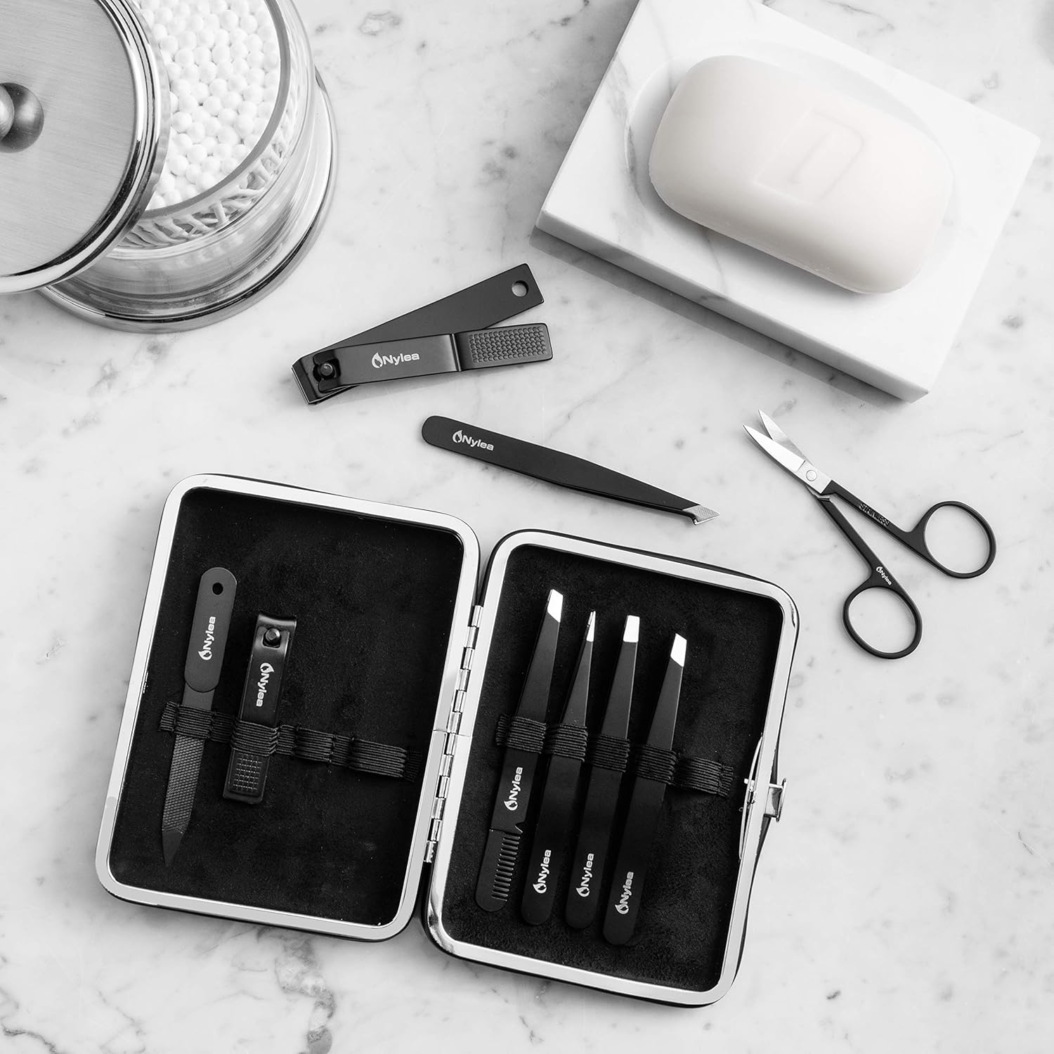 Nylea 9pcs Precision Tweezers with Nail Clippers Set - Stainless Steel Slant Pedicure Scissors for Toe Nail, Eyelashes Eyebrows Extensions, Ingrown Hair - Acrylic Thick Fingernails for Men & Women : Beauty