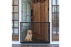 LWFCOEE Mesh Gates for Kids or Pets, Magic Pet Gate for The House, Portable Baby Puppy Safety Fence Guard for Stairs and Doorways, Easy Install Anywhere, 43" W x 30" H, 8 Hooks