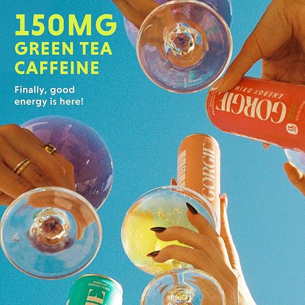 GORGIE SUGAR FREE NATURAL ENERGY DRINKS, PEACH TEA 12 FZ – HEALTHY ENERGY DRINKS – NATURAL COFFEE REPLACEMENT WITH GREEN TEA CAFFEINE AND BIOTIN – 150MG CAFFEINE, VEGAN, & LOW CALORIE