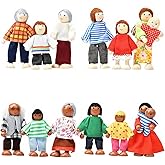 Glyaini 14 Pcs Wooden Dollhouse People Family Set with Movable Limbs, Mini People Figures for Doll House Play