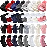 Wesiti 32 Pcs Valentine Winter Beanie Hat Scarf Gloves Sets for Women Warm Fleece Scarf Touch Screen Glove with Sock for Gift