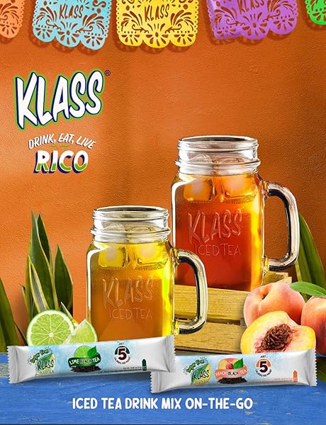 KLASS ICED TEA DRINK MIX – SUGAR FREE VARIETY PACK – PEACH & LIME BLACK TEA ON-THE-GO! (44 COUNT POWDER STICK PACKS) 5 CALORIES PER PACKET