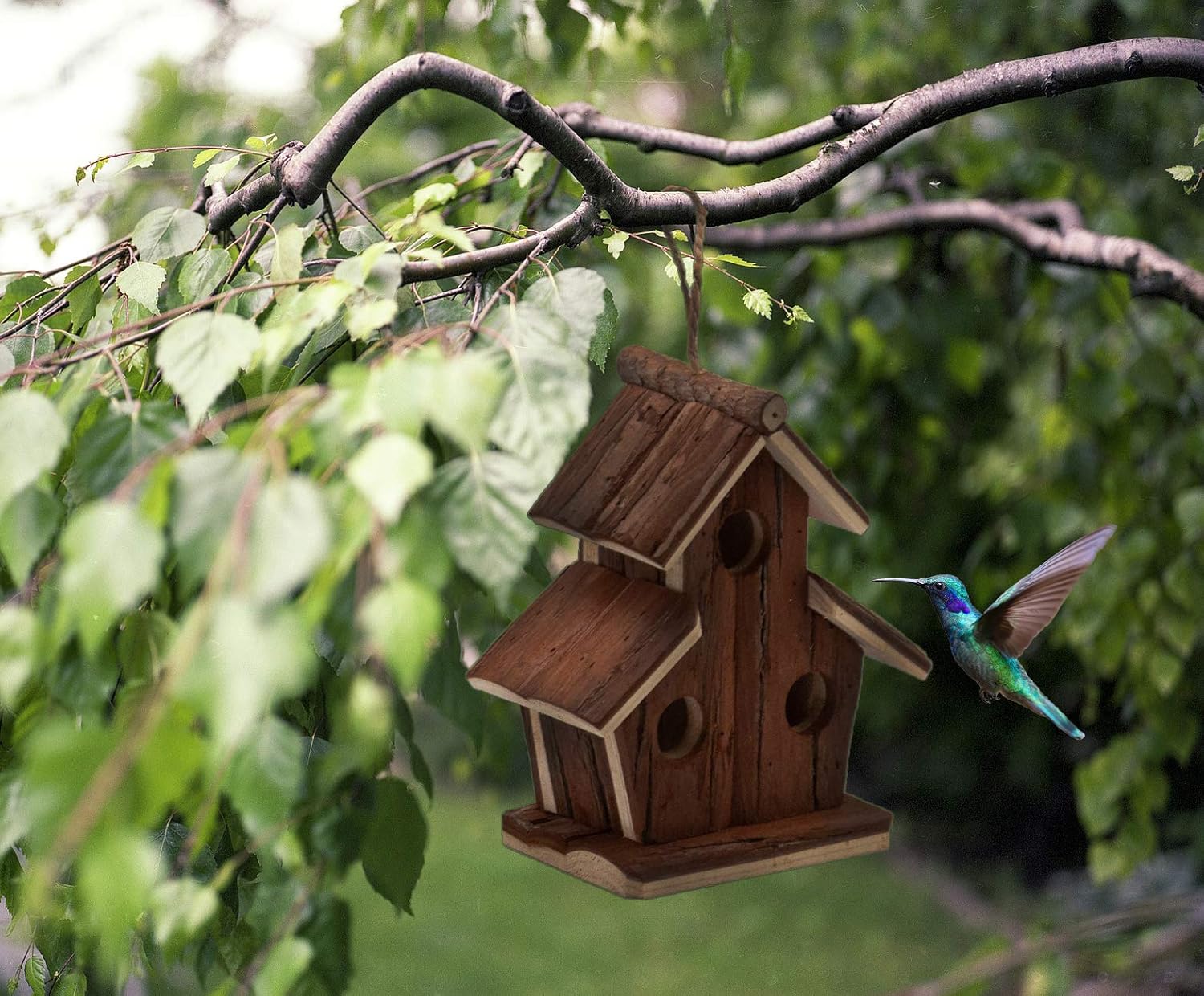 Flying Spoon Wooden Bird Houses, Handmade Hanging Birdhouse for Indoor & Outdoors Decor Garden Patio Decorative for Bluebirds, Wrens & Chickadees (3 Holes) : Garden & Outdoor