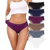 Aijolen Women's Cotton Bikini Underwear Brazil Cut Panties Lace Cheeky Hipster Soft Stretch Breathable 6 Pack