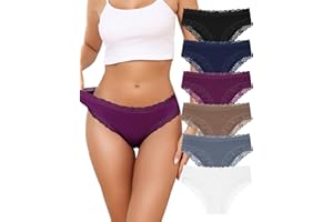 Aijolen Cotton Bikini for Women Cheeky Panties lace Hipster for Ladies Underwear Pack Womens Soft Stretch 6pcs S-XL