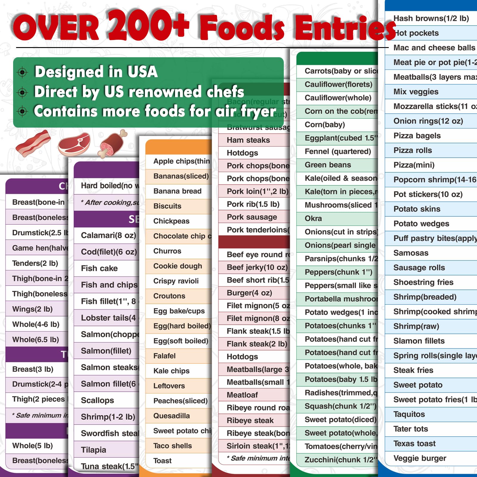 Air Fryer Cheat Sheet Magnets Cooking Guide Booklet Over 200 Foods, Air Fryer Cooking Times Chart, Air Fryer Magnetic Cheat Sheet Set, Cookbook Instant Air Fryer Accessories for Cooking and Frying