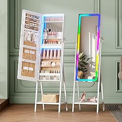 LVSOMT RGB LED Jewelry Mirror Cabinet, Standing