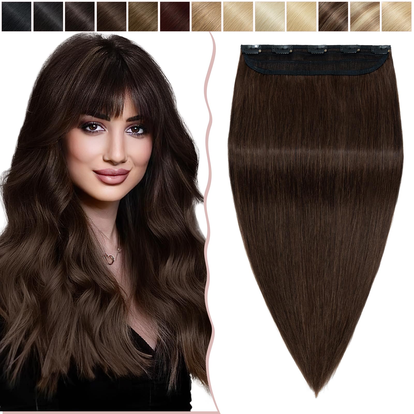 14 inch SEGO Clip in Hair Extension Human Hair One Piece THICK [#4 Medium Brown] 100% Real Remy Hairpieces 3/4 Full Head Straight (75g)