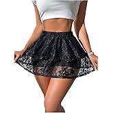 Floerns Women's Floral Lace Layered Ruffle Skirt Elastic High Waisted A Line Mini Skirts