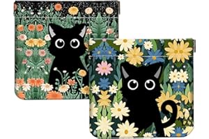 SUMLLIAY 2Pcs PU Leather Small Squeeze Coin Purse Pouch Mini coin Bag Unique And Cute Wallet Cosmetic Bags Change Bag For Women Girls Men （Flowers and Black Cats