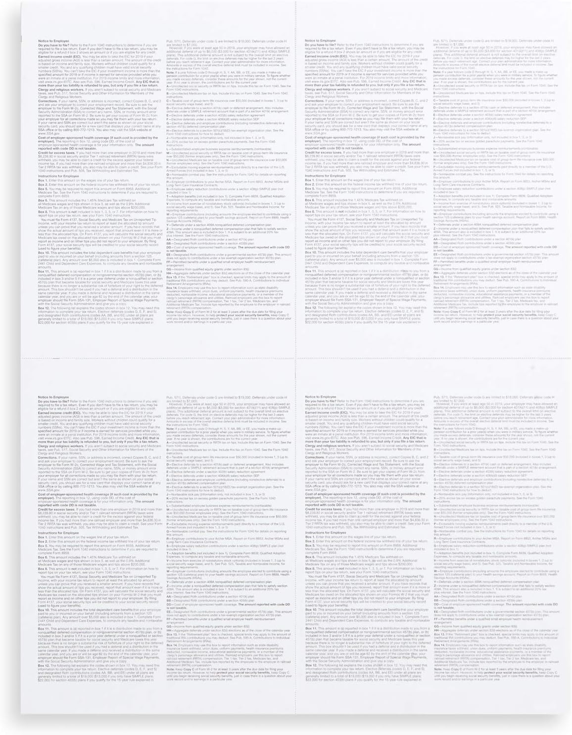 Blank 2020 W2 4 Up Tax Forms, 100 Employee Sets, Compatible with QuickBooks Online, Ideal for E-Filing, Works with Laser or Inkjet Printers, 100 Sheets and 100 Self Seal Envelopes : Office Products